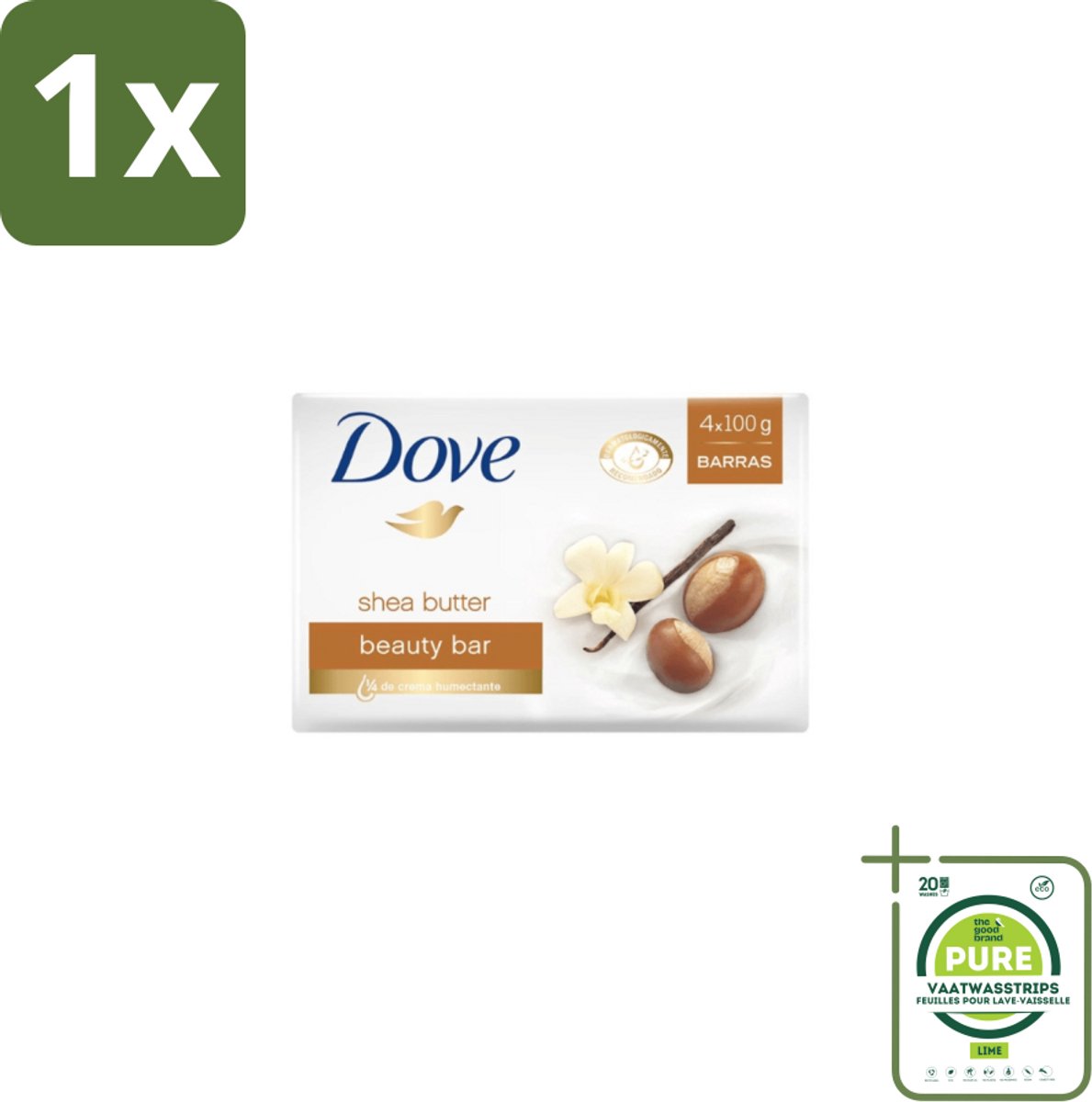 1 x Dove – Zeep – Sheabutter – 4 x 90 g - Zeep Sheabutter - Huid Verzorging - Zachte Huid - Droge Huid - Mild Reinigen