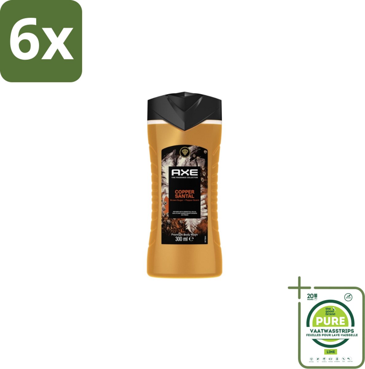 Axe – Douchegel – Copper Santal – 300 ml - Voordeelverpakking - 6 stuks - Douchegel - Koper