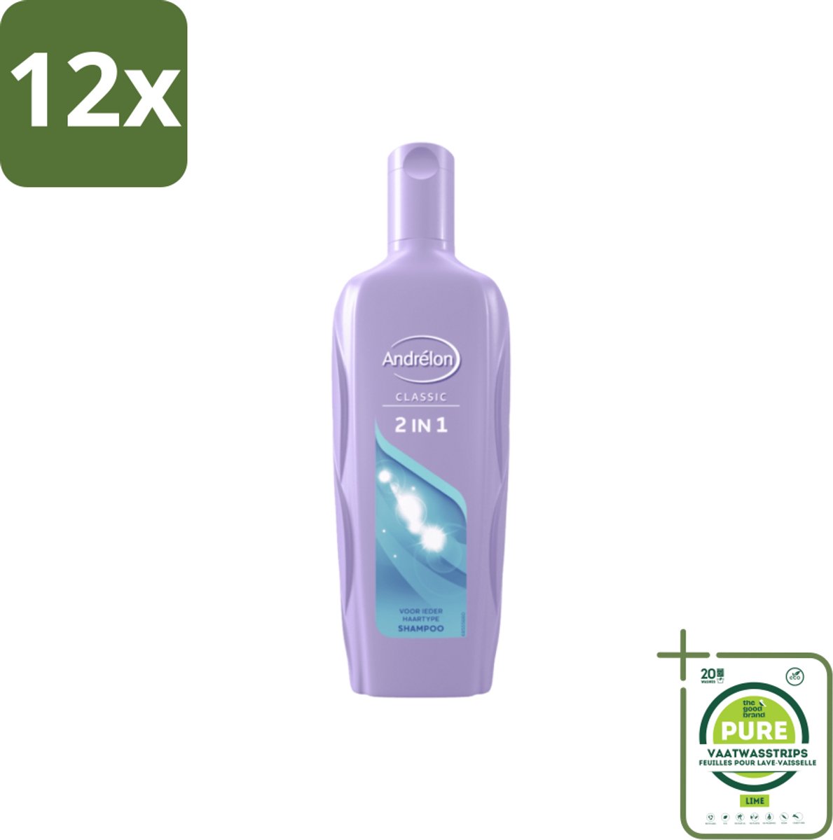 Andrélon – Shampoo – 2-in-1 – 450 ml - Voordeelverpakking - 12 stuks - Shampoo 2 in 1 - Haar reinigen