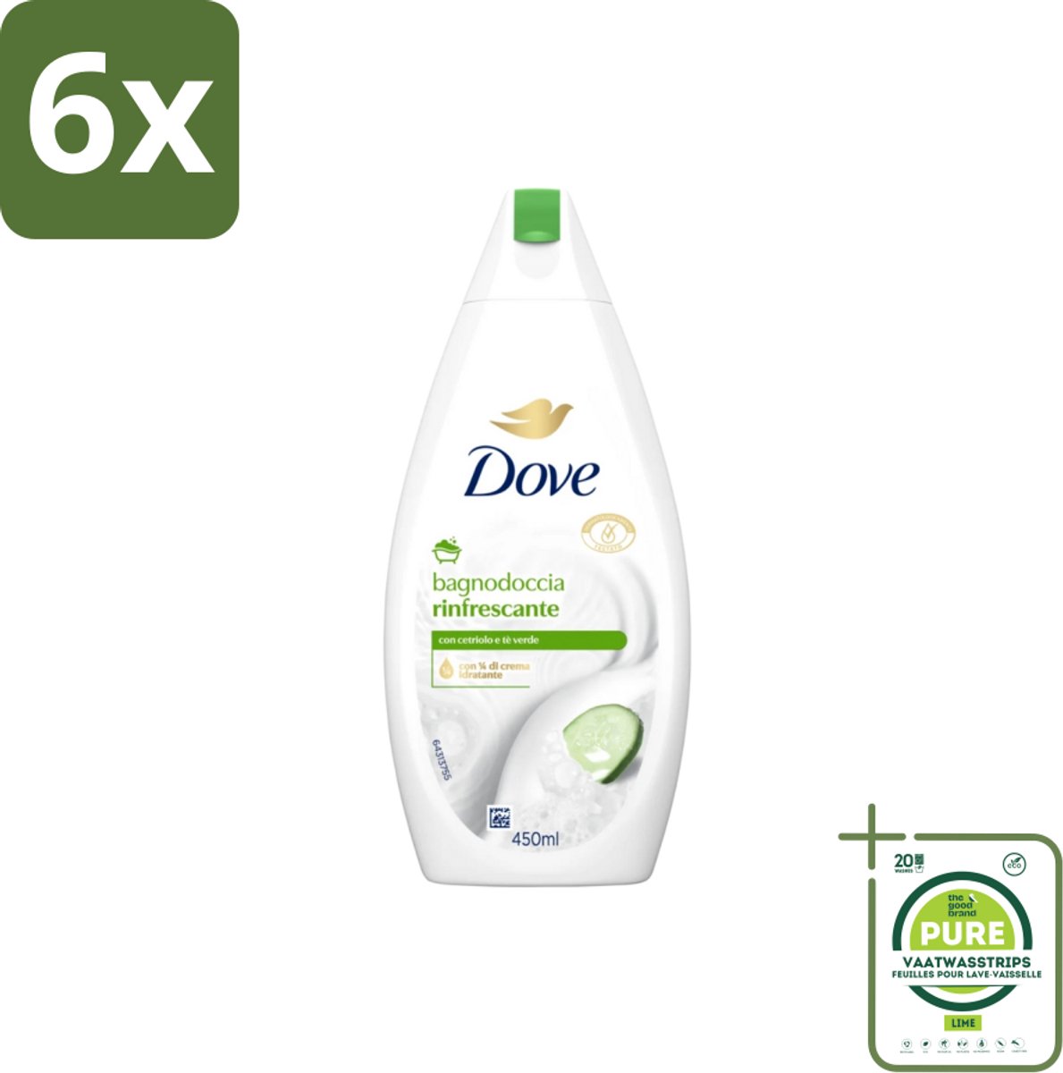 Dove – Douchegel – Refreshing – 450 ml - Voordeelverpakking - 6 stuks - Douchegel - Frisheid