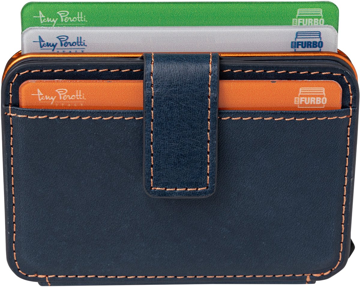 Tony Perotti Furbo EVO RFID leren Pasjeshouder met bankbiljetvak - Blauw/Oranje