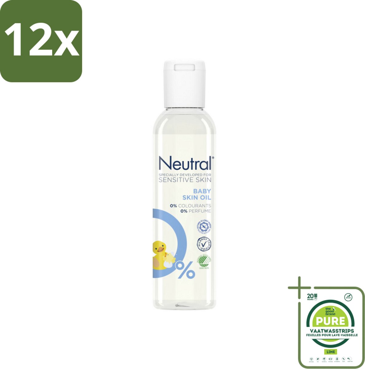 Neutral Baby – Huidolie – Parfumvrij – Gevoelige Babyhuid – 150 ml - Voordeelverpakking - 12 stuks - Babyhuid verzorging - Droge huid