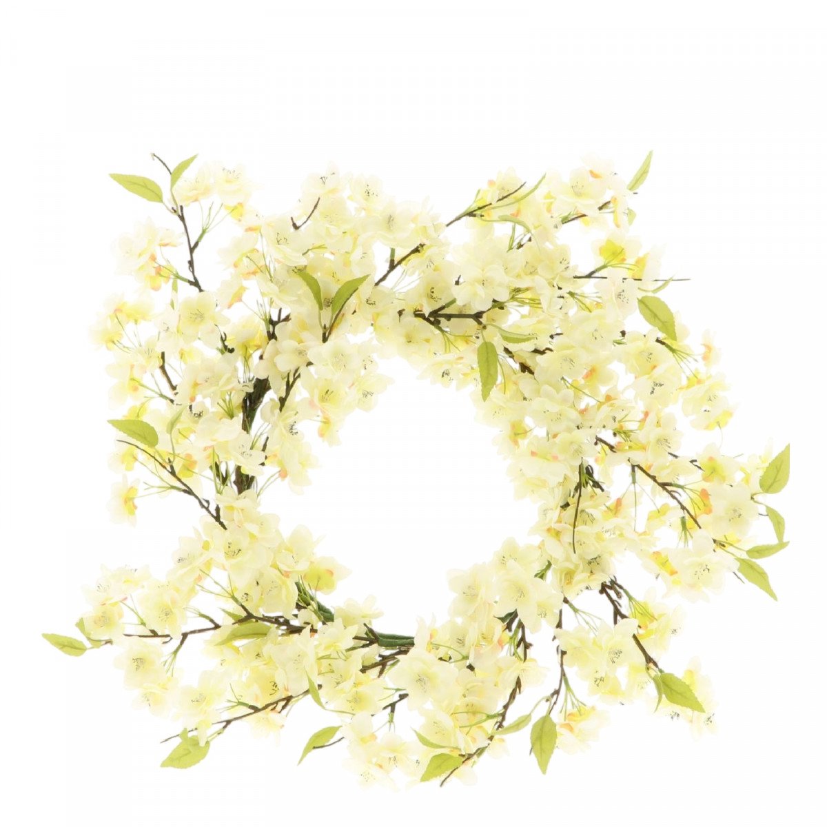 Zijden bloemen krans Blossom d50cm - Creme - HBX - Woondecoratie