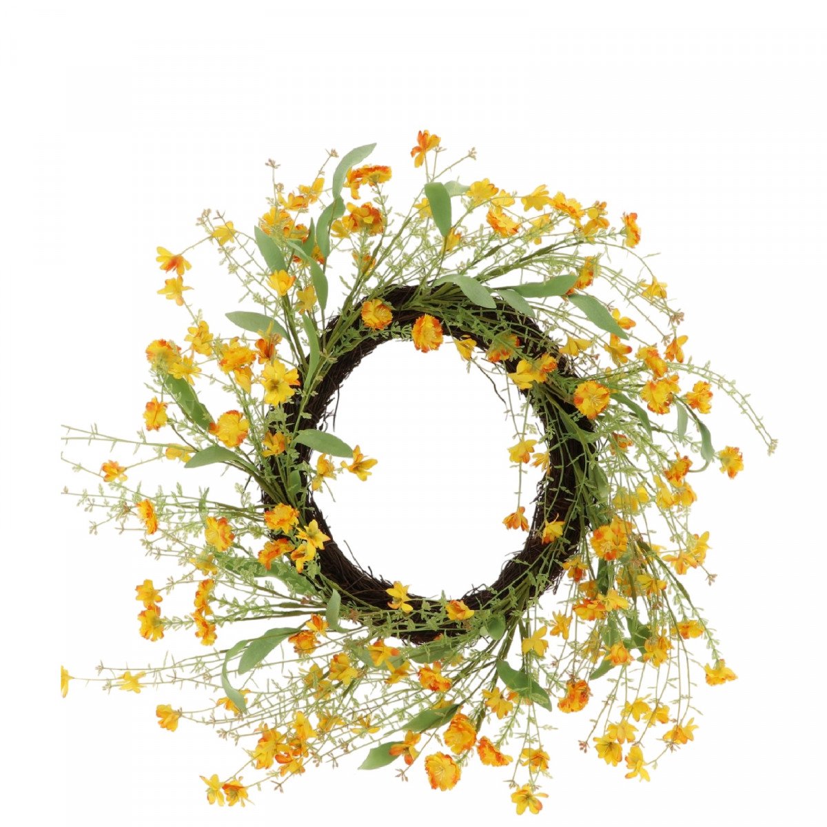 Zijden bloemen krans Blooming Spring d50cm - Geel - HBX - Woondecoratie