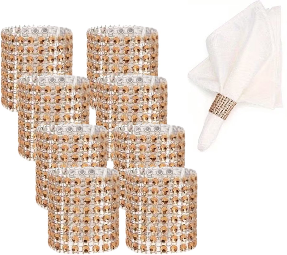 FA-VE Luxe Servetringen – Set van 8 – Champagnekleur – Herbruikbaar – Voor Feest, Diner & Bruiloft