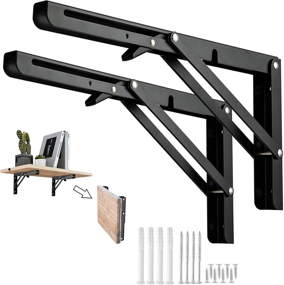 2x Opvouwbare Plankdragers Zwaar Uitgevoerd - Inklapbare Wandplankbeugel voor Dressoir, Tafel of Boekenplank