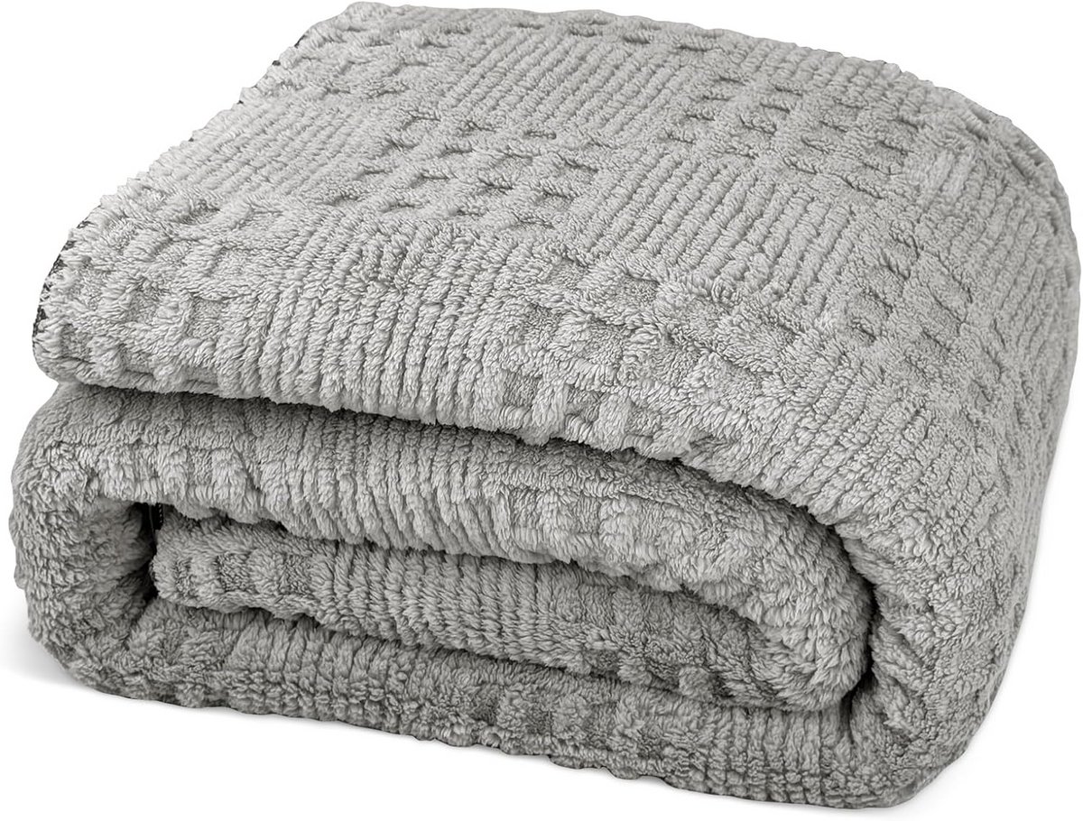 Luxe Knuffeldeken 150x200 cm Grijs - Pluizig Zacht & Kreukvrij Wafelpiqué Sprei voor Bank en Bed