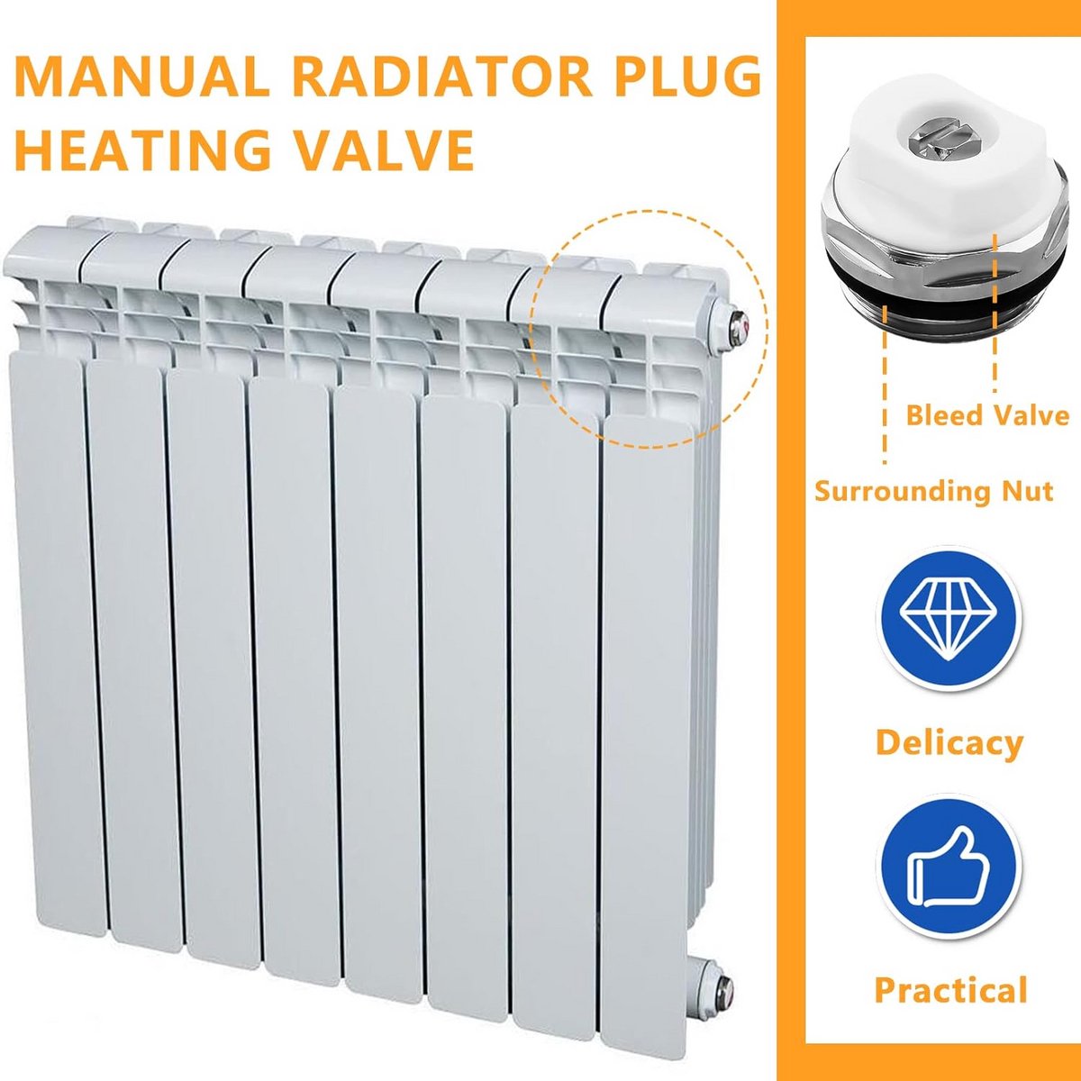 6x Radiator Ontluchtingsventiel 1/2 Inch met Blinde Schroefdoppen Set voor Centrale Verwarming
