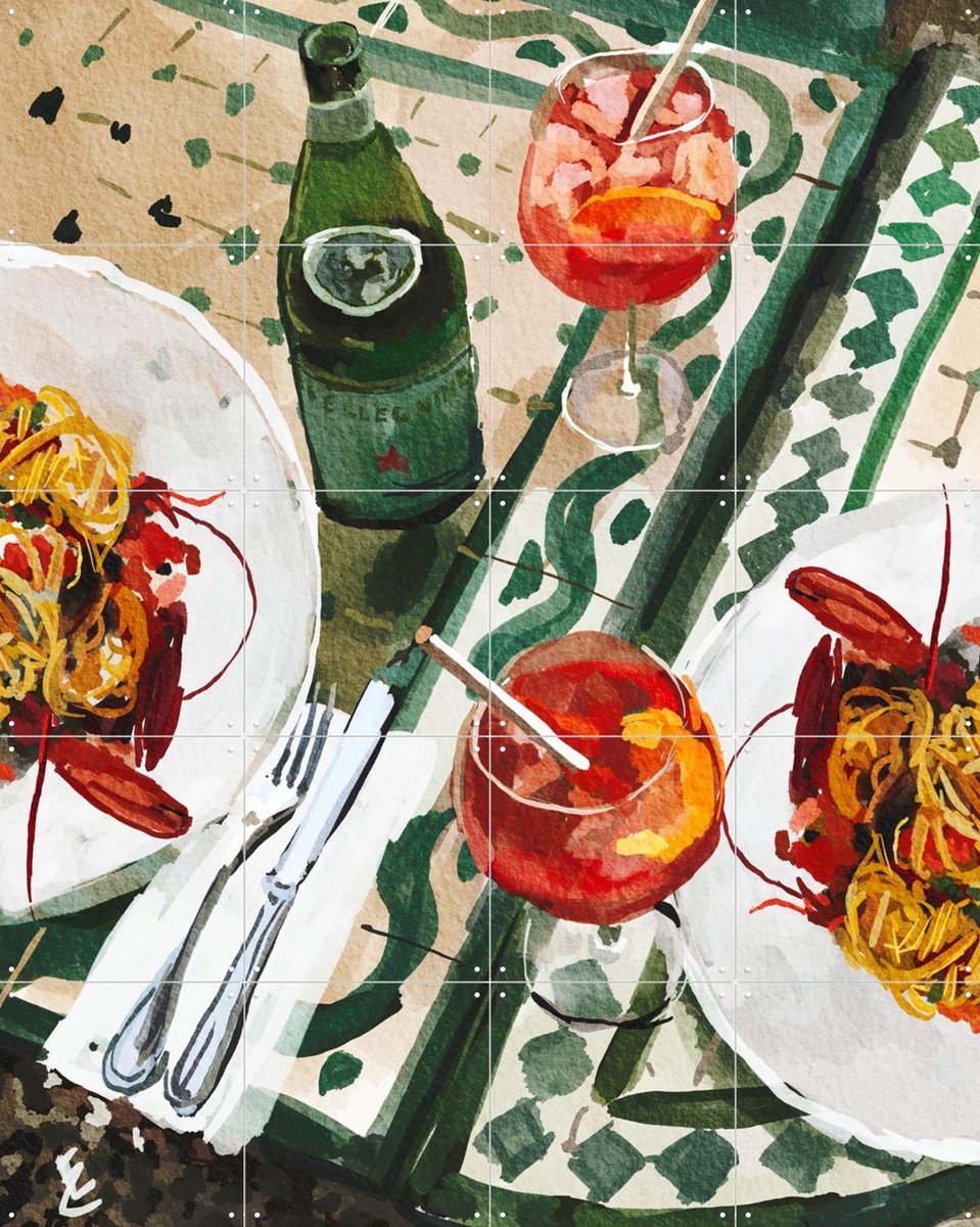 IXXI Frutti di mare & Aperol spritz, Ekaterina Zagorska - 80 x 100 cm - Gratis ophangtool - Grote wanddecoratie en posters - Aquarel, Keuken