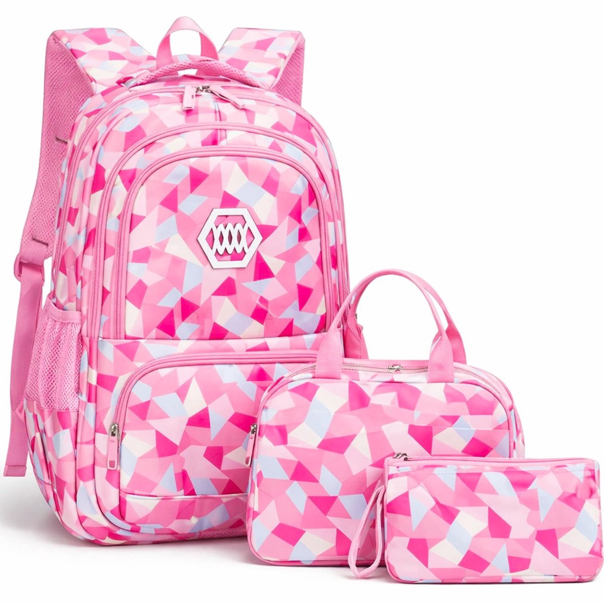 Ultiluxe® Rugzak set - 3 stuks - Roze/blauw - 48 x 33 x 24 - Rugtas, lunchtas, etui - 15.6 inch laptoptas - Schoolrugzak voor kinderen - Meiden school tassen set - 35 L - Schooltas voor meisjes - Schoolrugtas met print - Tas met laptop vak