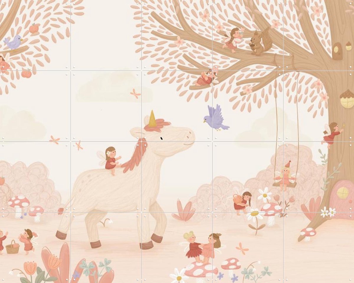 IXXI Unicorn in Fairyland, Love by Lily - 100 x 80 cm - Gratis ophangtool - Grote wanddecoratie en posters - Speels, Illustraties, Fantasierijk