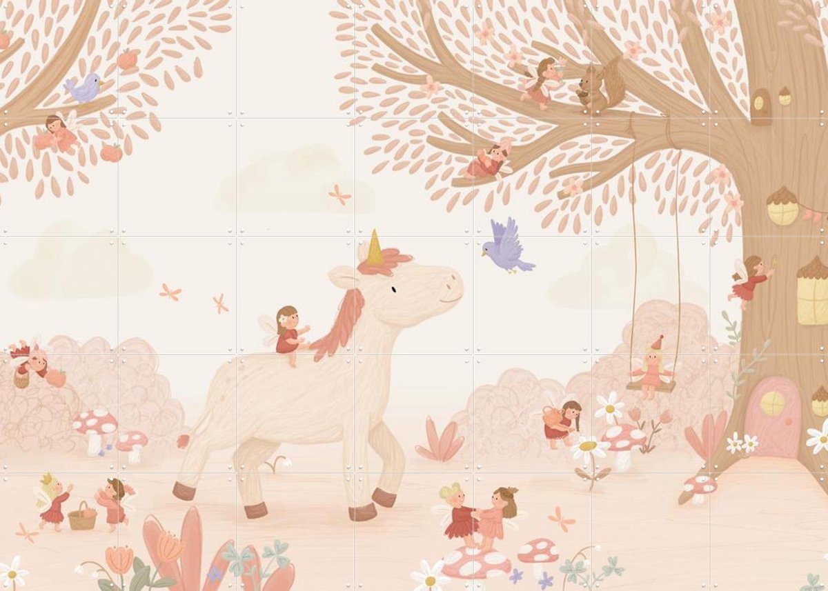 IXXI Unicorn in Fairyland, Love by Lily - 140 x 100 cm - Gratis ophangtool - Grote wanddecoratie en posters - Speels, Illustraties, Fantasierijk