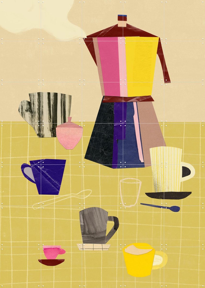 IXXI Espresso 5, Signorinah - 100 x 140 cm - Gratis ophangtool - Grote wanddecoratie en posters - Geometrische Kunst, Vintage, Illustraties, Collage