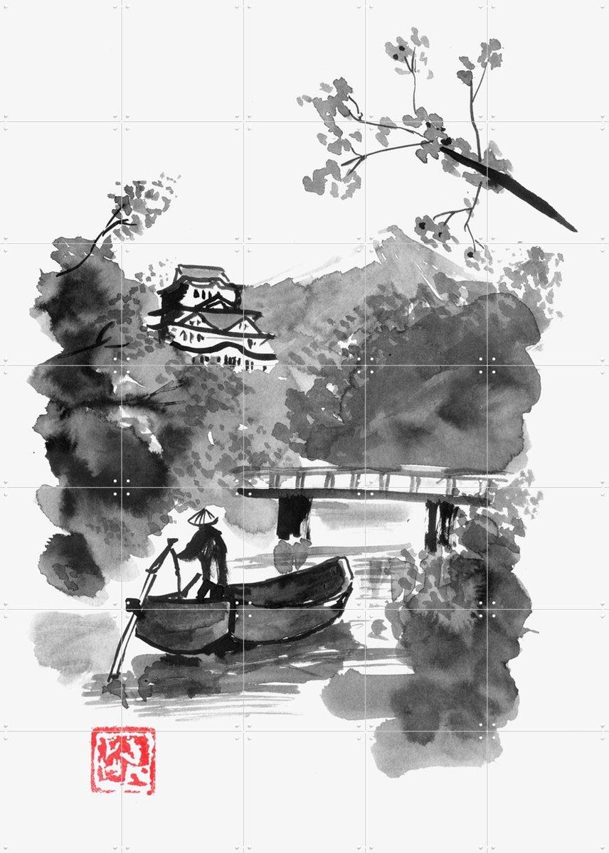 IXXI Bridge 2020, Péchane - 100 x 140 cm - Gratis ophangtool - Grote wanddecoratie en posters - Klassiek, Ukiyo-e, Illustraties, Aquarel, Woonkamer
