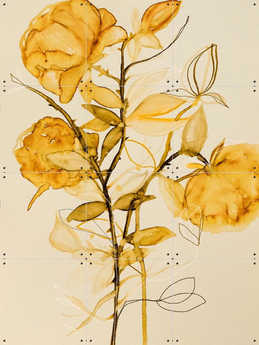 IXXI Rose Bush Yellow, Leigh Viner - 60 x 80 cm - Gratis ophangtool - Grote wanddecoratie en posters - Illustraties, Line art, Aquarel, Woonkamer