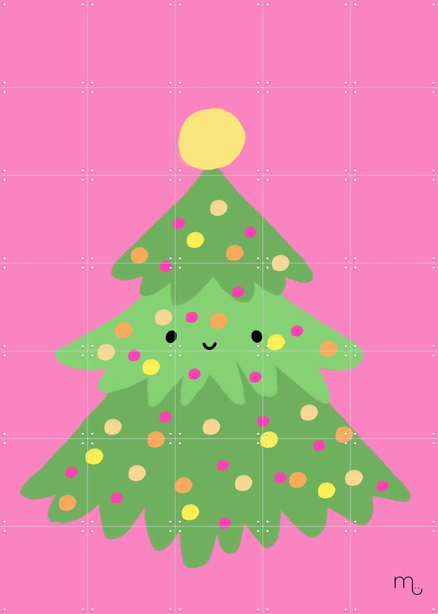 IXXI Kerstboom, Stadse Spruiten | door Miek illustreert - 100 x 140 cm - Gratis ophangtool - Grote wanddecoratie en posters - Cartoonesk, Speels
