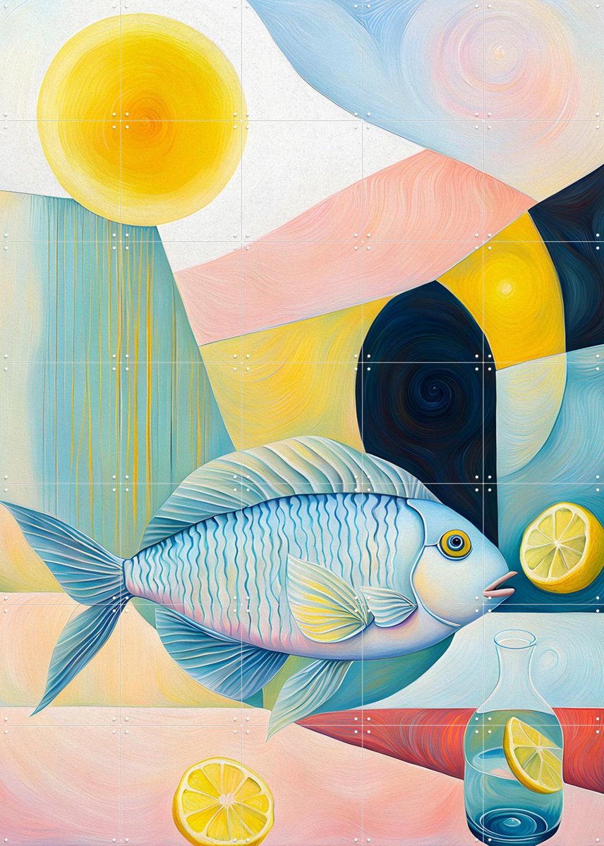 IXXI Pastel Fish, Artclaud - 100 x 140 cm - Gratis ophangtool - Grote wanddecoratie en posters - Kleurrijk, Olieverf, Speels, Surrealisme, Abstract