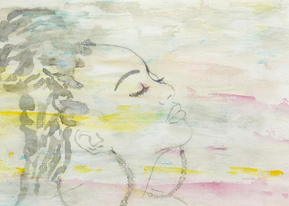 IXXI African Lady, Natalie Bruns - 140 x 100 cm - Gratis ophangtool - Grote wanddecoratie en posters - Line art, Illustraties, Aquarel, Woonkamer