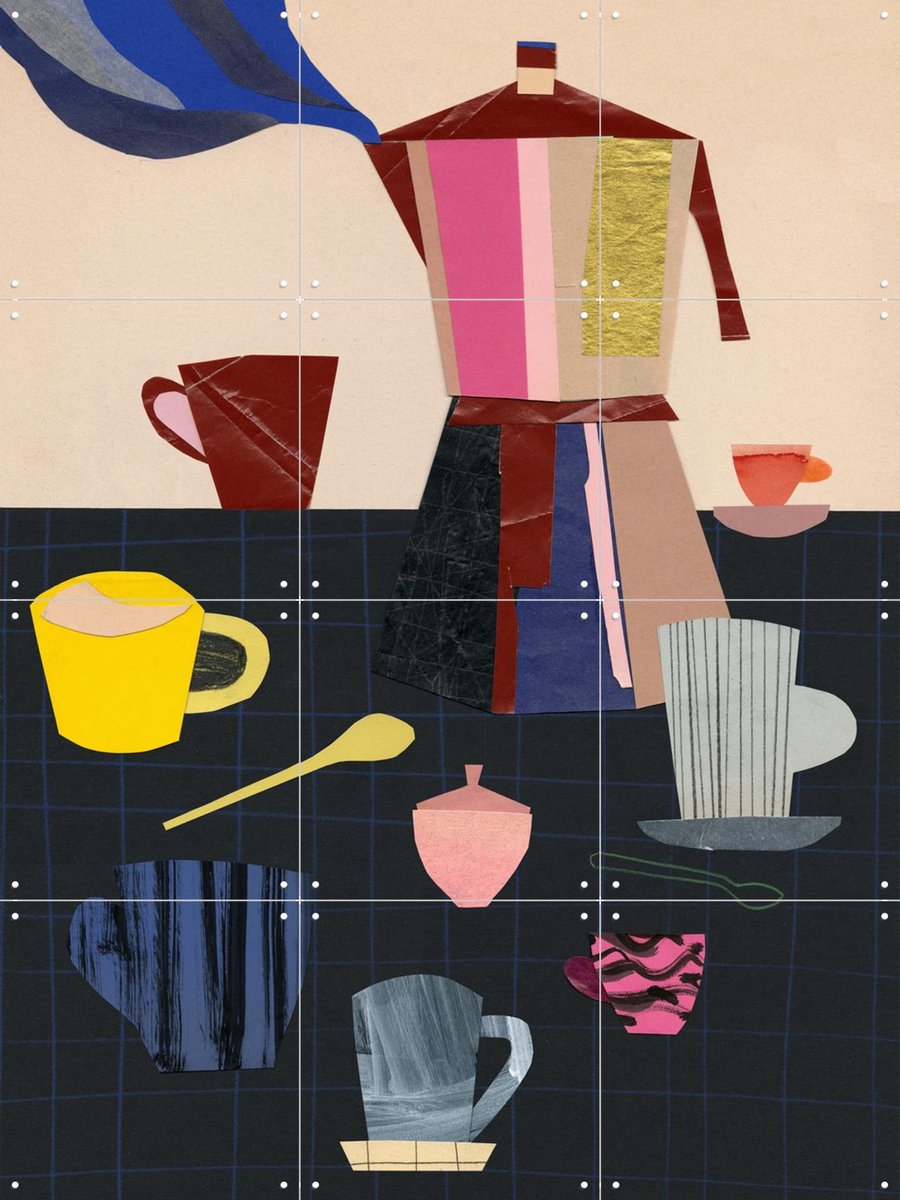 IXXI Espresso 8, Signorinah - 60 x 80 cm - Gratis ophangtool - Grote wanddecoratie en posters - Speels, Vintage, Illustraties, Collage, Gemengde