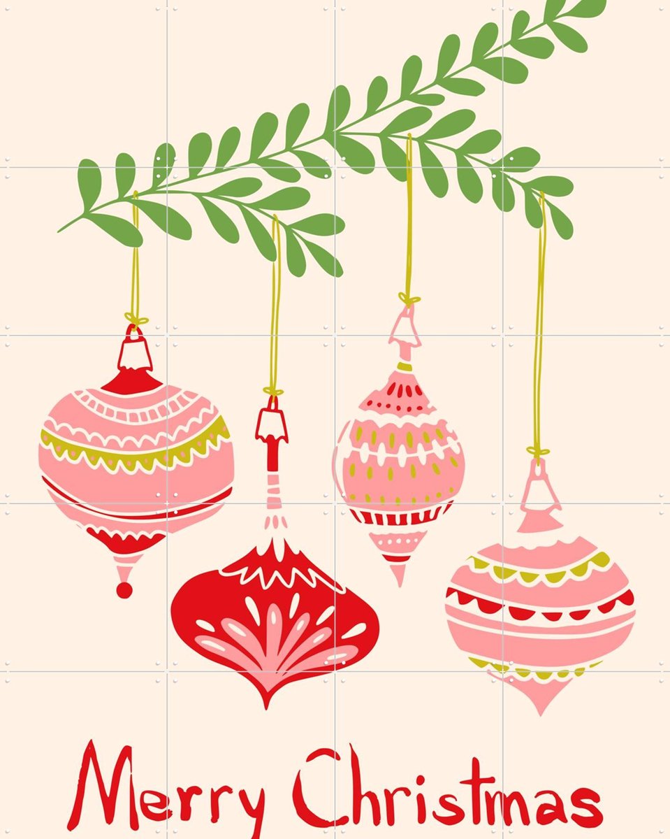 IXXI Cheerful little Christmas Baubles - Pink, Annick & Various - 80 x 100 cm - Gratis ophangtool - Grote wanddecoratie en posters - Illustraties