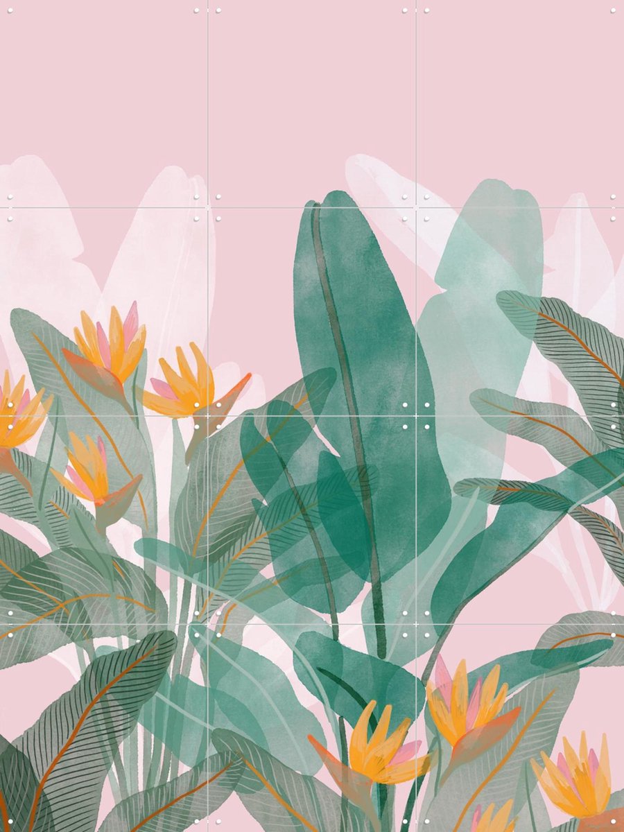 IXXI Botanical Pink, Goed Blauw - 60 x 80 cm - Gratis ophangtool - Grote wanddecoratie en posters - Kleurrijk, Aquarel, Illustraties, Woonkamer
