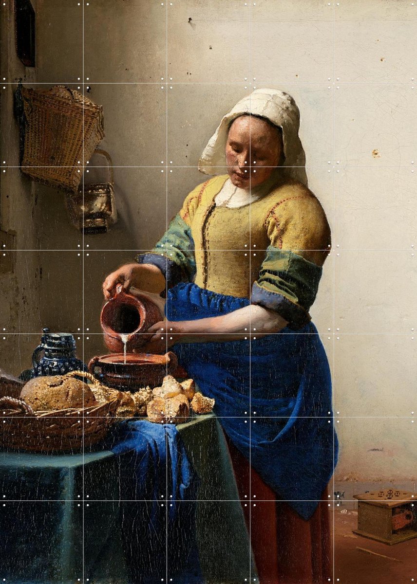 IXXI Het Melkmeisje, Johannes Vermeer & Rijksmuseum - 100 x 140 cm - Gratis ophangtool - Grote wanddecoratie en posters - Olieverf, Klassiek