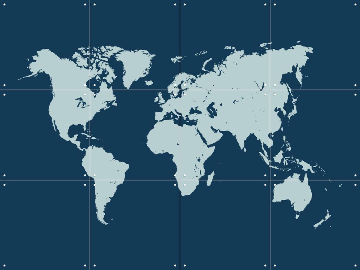 IXXI World Map navy, Kunst in Kaart - 80 x 60 cm - Gratis ophangtool - Grote wanddecoratie en posters - Grafisch Ontwerp, Digitale Kunst, Minimalisme