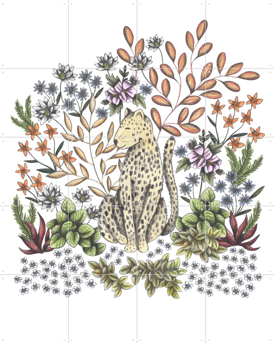 IXXI Safari Leopard, Cecilia Battaini - 80 x 100 cm - Gratis ophangtool - Grote wanddecoratie en posters - Kleurrijk, Fantasierijk, Illustraties
