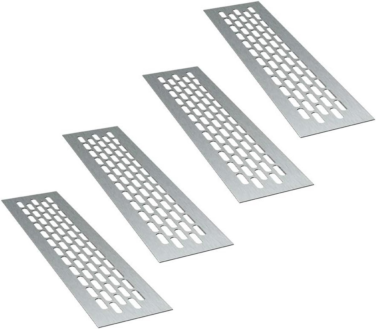Aluminium Ventilatie Rooster Rechthoekig - RVS Kleur - 4 Stuks | Afmeting 24.5 x 6 cm | Luchtrooster Afzuiging