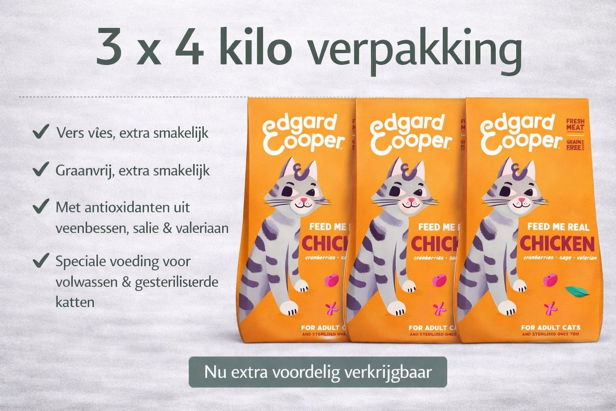 Edgard & Cooper Edgard&Cooper kat adult brok kip - 3x 4kg Voordeelverpakking