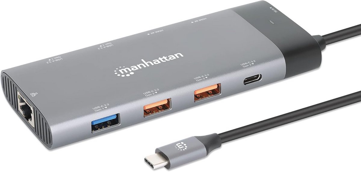 USB-C Dockingstation Hub met 10 Poorten: 8K HDMI, Gigabit Ethernet, USB A & C, 100W PD
