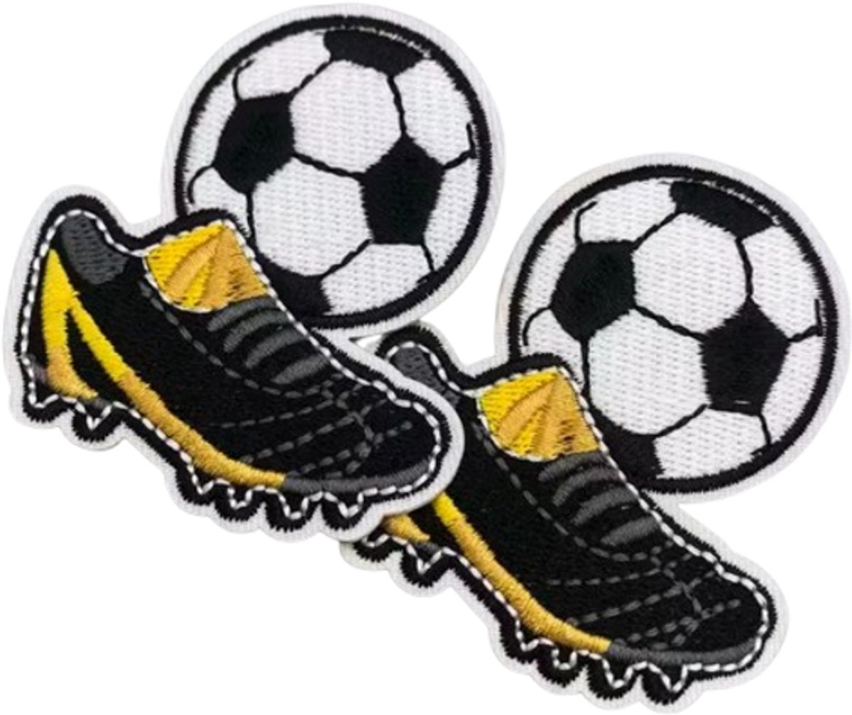 Strijkemblemen voetbalschoen - strijkembleem voetbal 2 stuks - voetbal strijkpatches - stofapplicaties