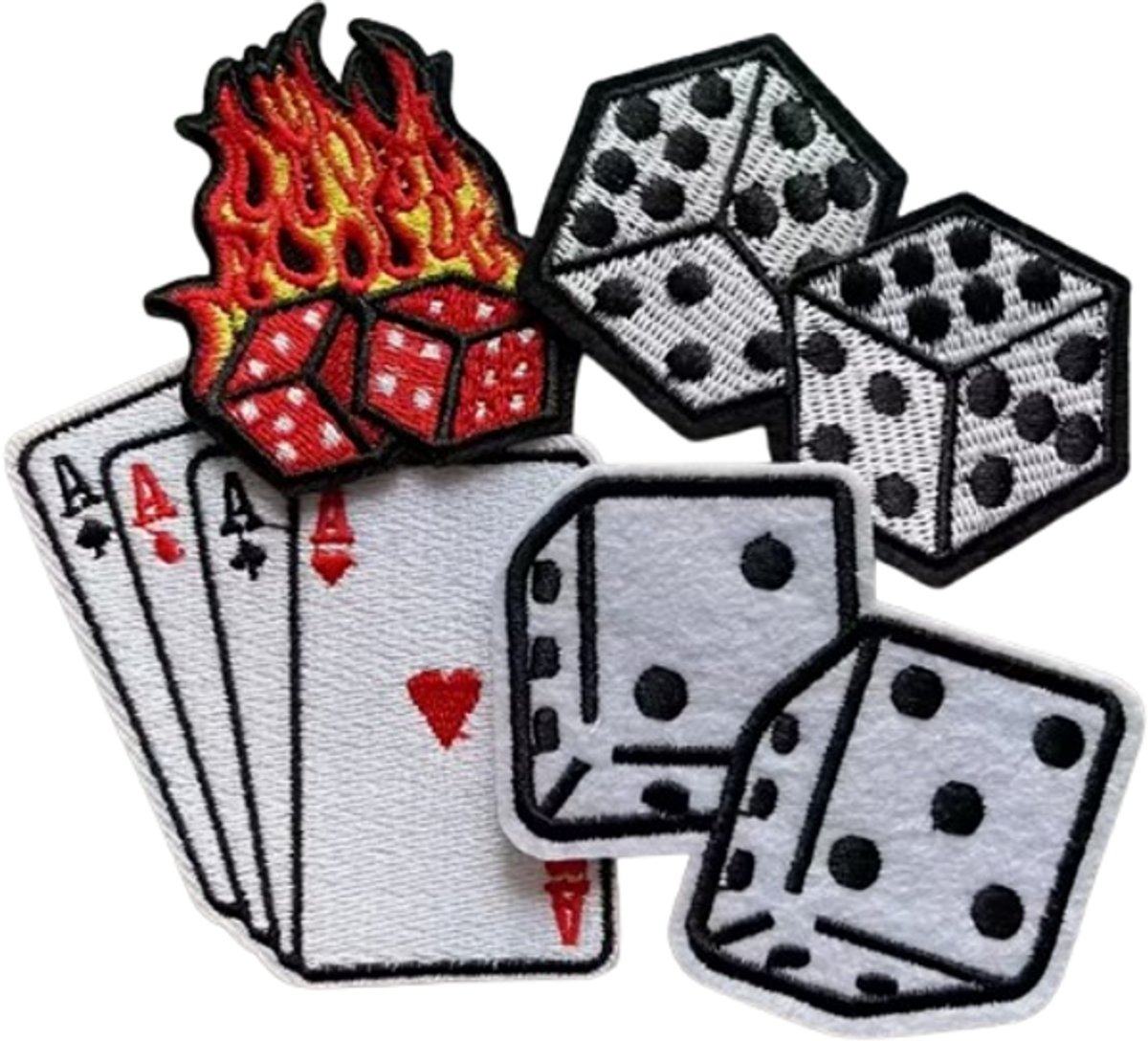 Strijkemblemen poker dobbelstenen - strijkembleem dobbelsteen - strijkembleem kaarten - stofapplicaties - strijkpatches