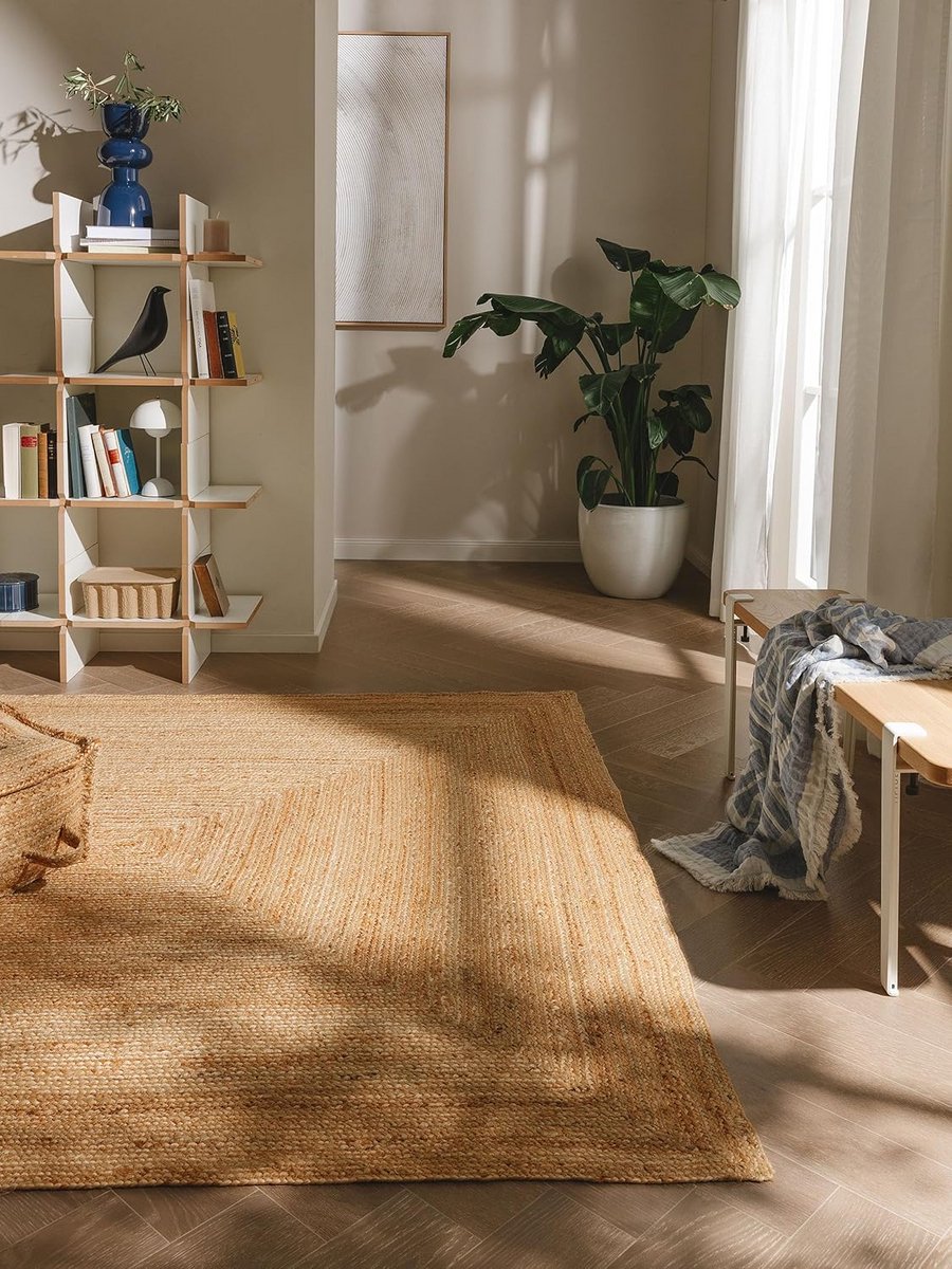 Handgeweven Jute Vloerkleed 120x170 cm - Natuurlijk Wonen & Geschikt voor Vloerverwarming