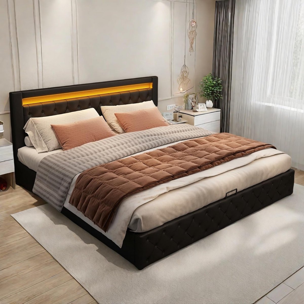 Tweepersoons Ledikant 180x200 cm met Opbergruimte en Trendy LED Verlichting