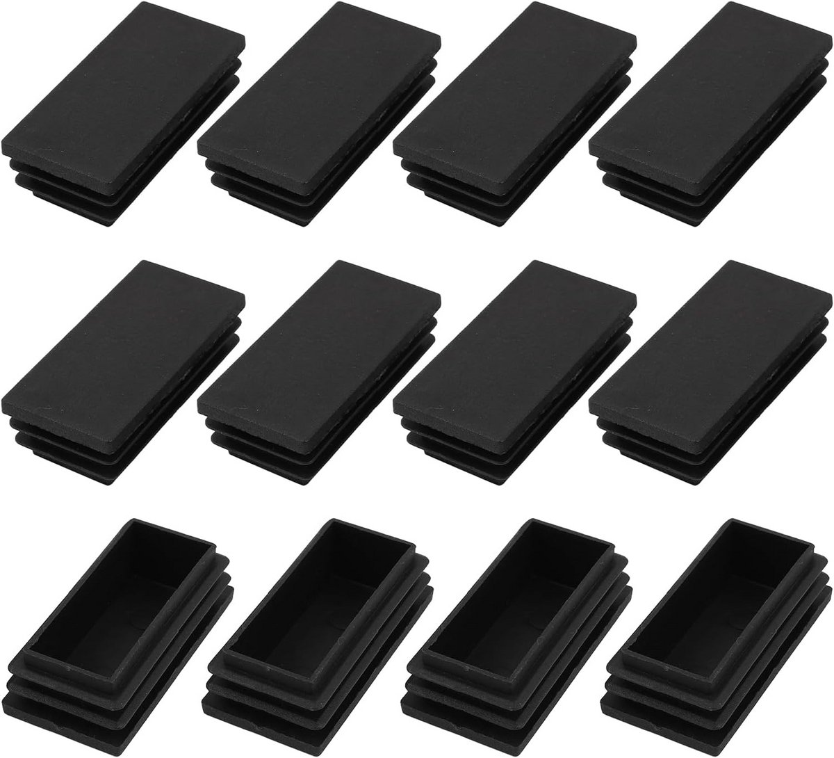 12x Rechthoekige Kunststof Eindkappen Zwart (60x30 mm) voor Buis & Meubelpoten