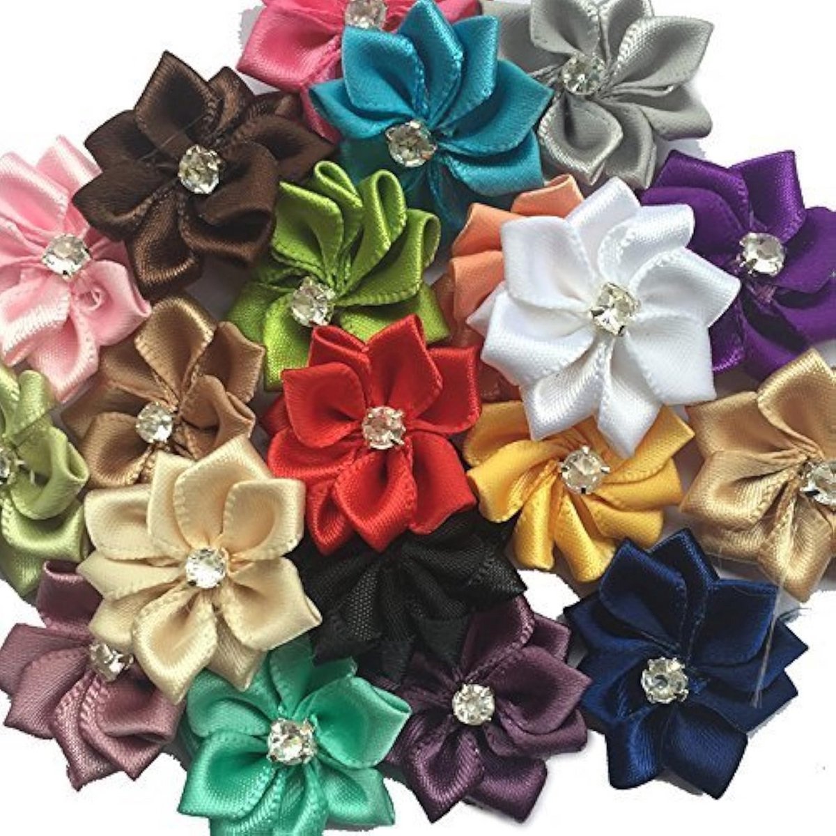 40 Stuks Mix Lint Bloemen Bogen met Strass Ornamenten voor Knutselen en Bruiloft Decoratie
