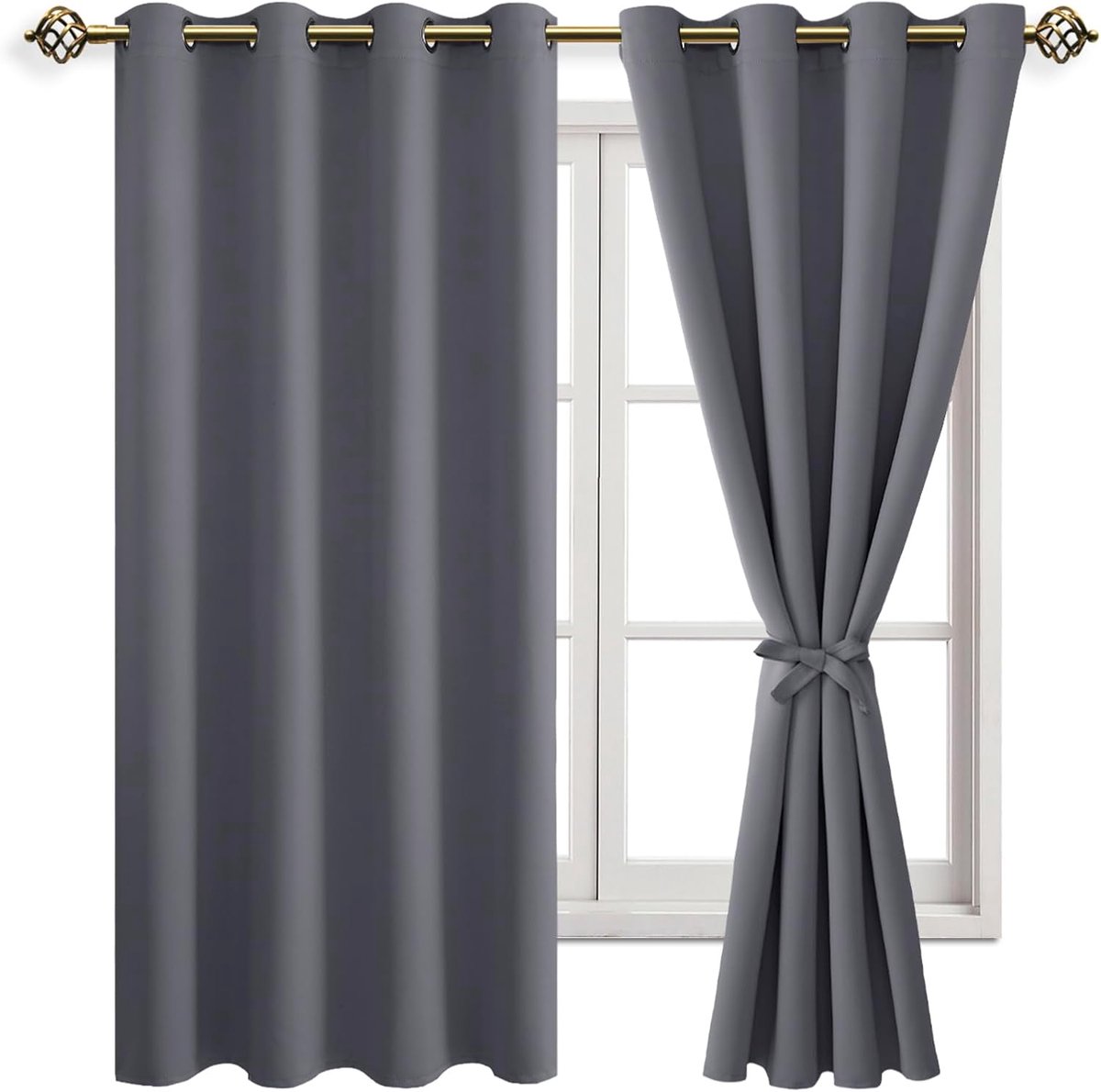 Famanu Verduisterende gordijnen - inslagringen - voor slaapkamer - woonkamer - grijs - 2 stuks - 160 x 132 cm (H x B)