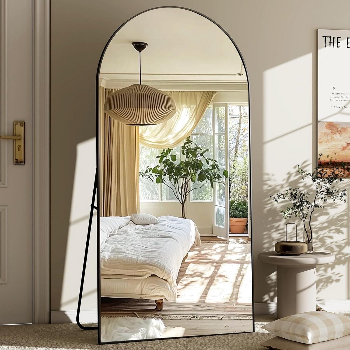Volledige Lengte Spiegel - Decoratieve Spiegel - Outfit Check - Gebogen Ontwerp - 71 Inch Hoog - Zwart