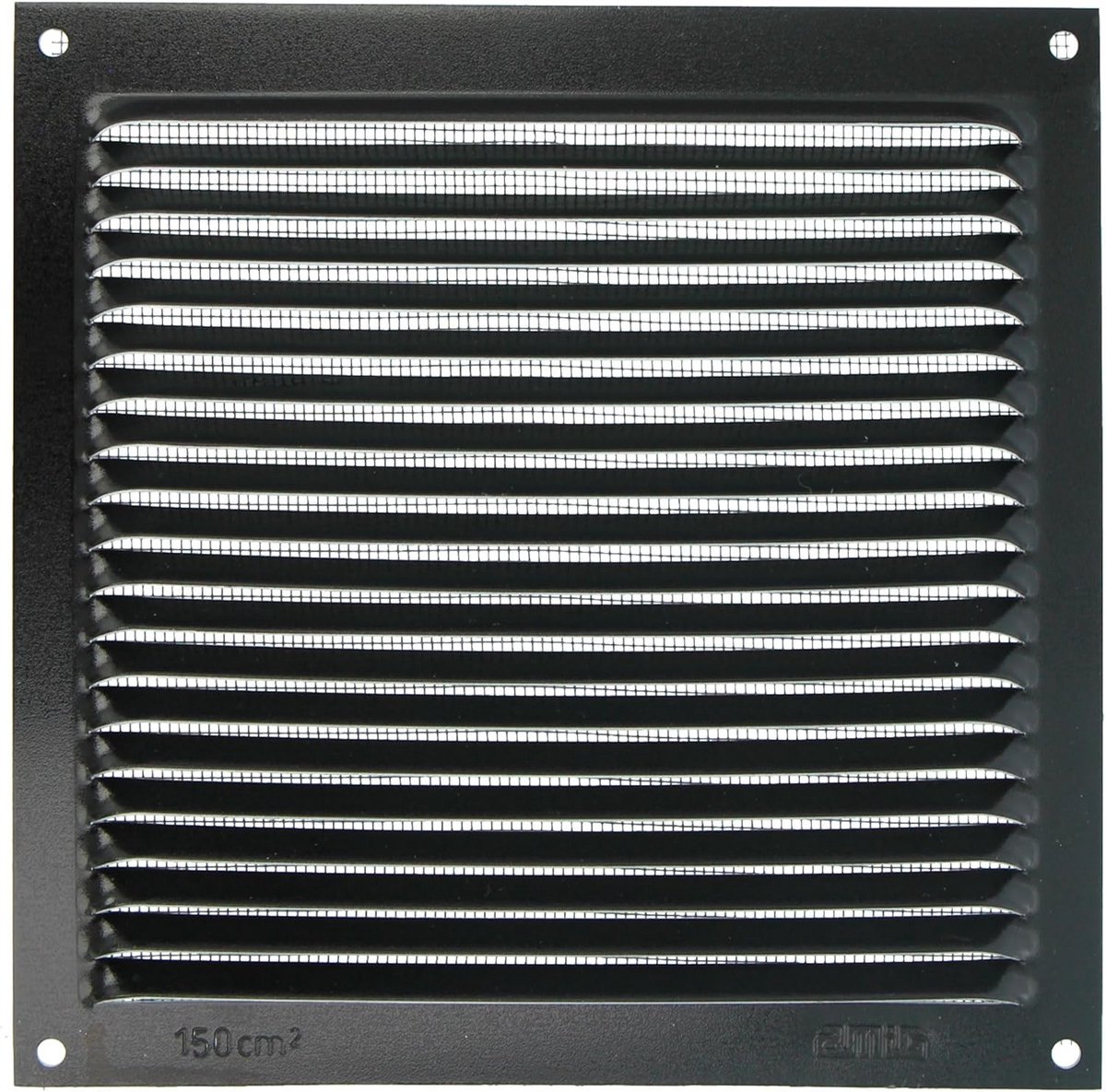 Vierkant Ventilatierooster met Muggennet - Aluminium Luchtrooster - Zwart (170x170 mm)