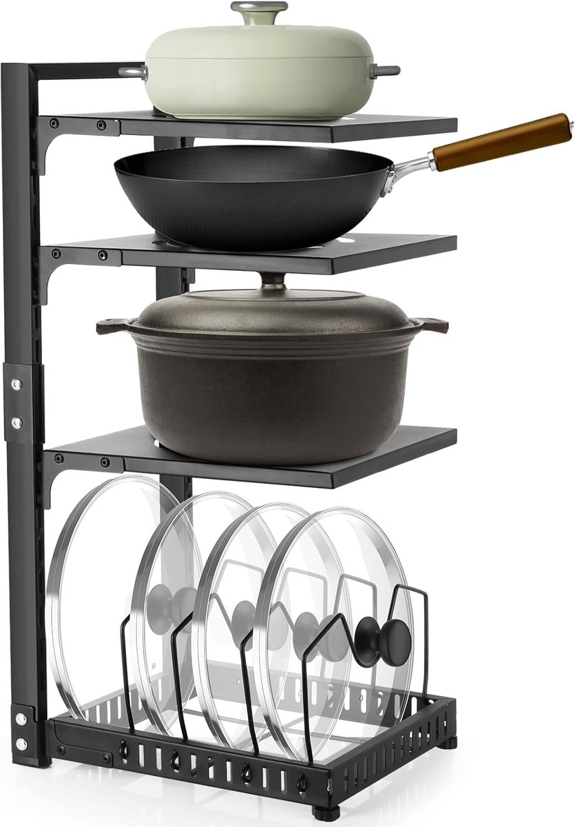 Pannenorganizer 4 Niveaus – Verstelbaar & Robuust – Houder voor Potten en Pannen