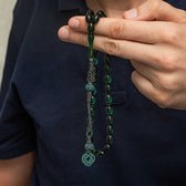 Tasbih Handgemaakt - Ambre Vert Look avec Détail Argenté Tissé à la Main - Elegant