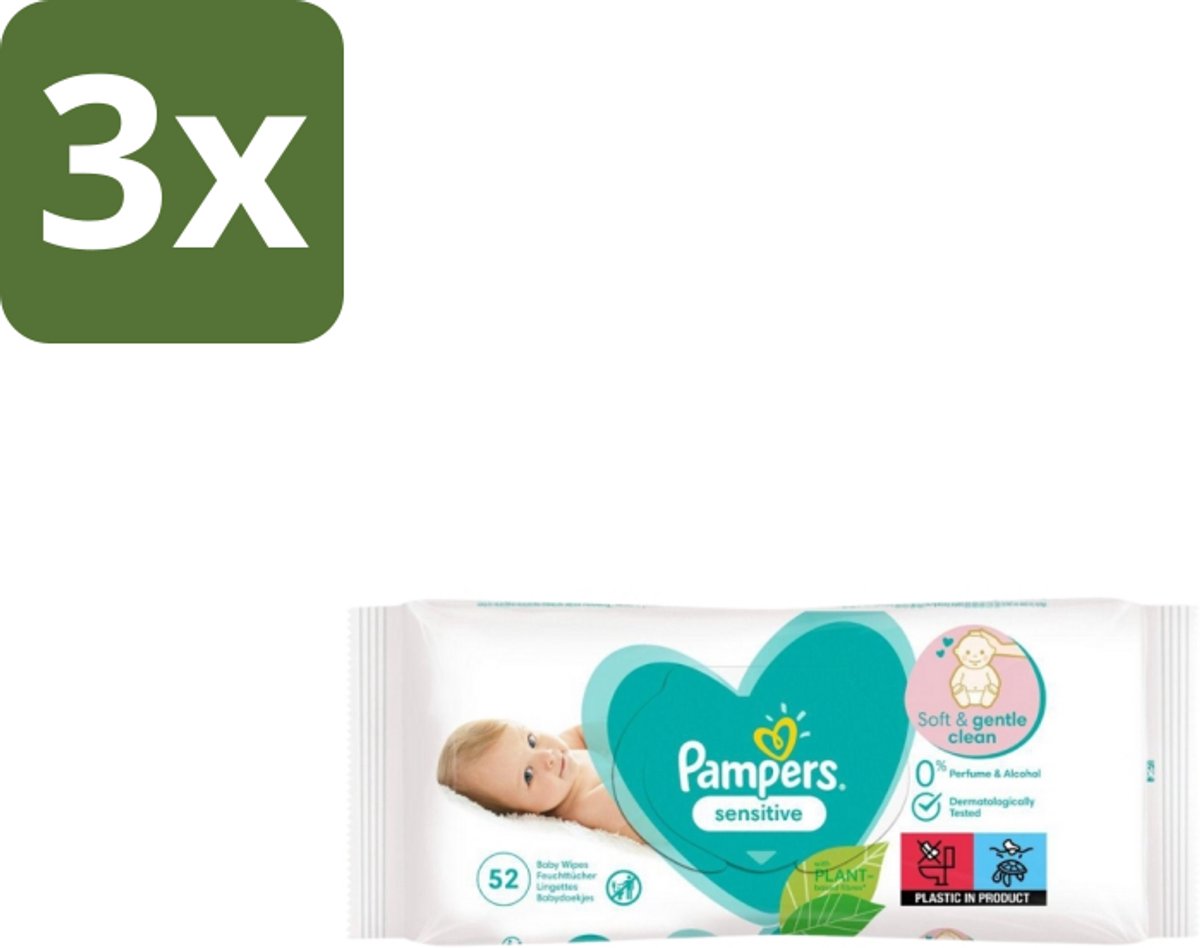 Pampers – Babydoekjes – Sensitive – 52 Doekjes - Bulkverpakking - 3 stuks