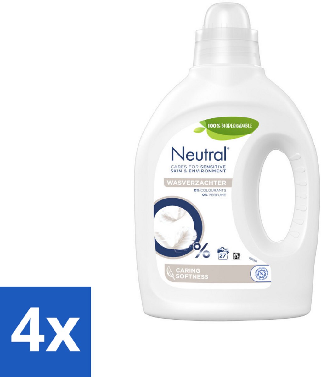 4 x Neutral Wasverzachter 27 Wasbeurten 750 ml - Wasverzachter - Gevoelige Huid - Milieuvriendelijk - Parfumvrij - Babykleding