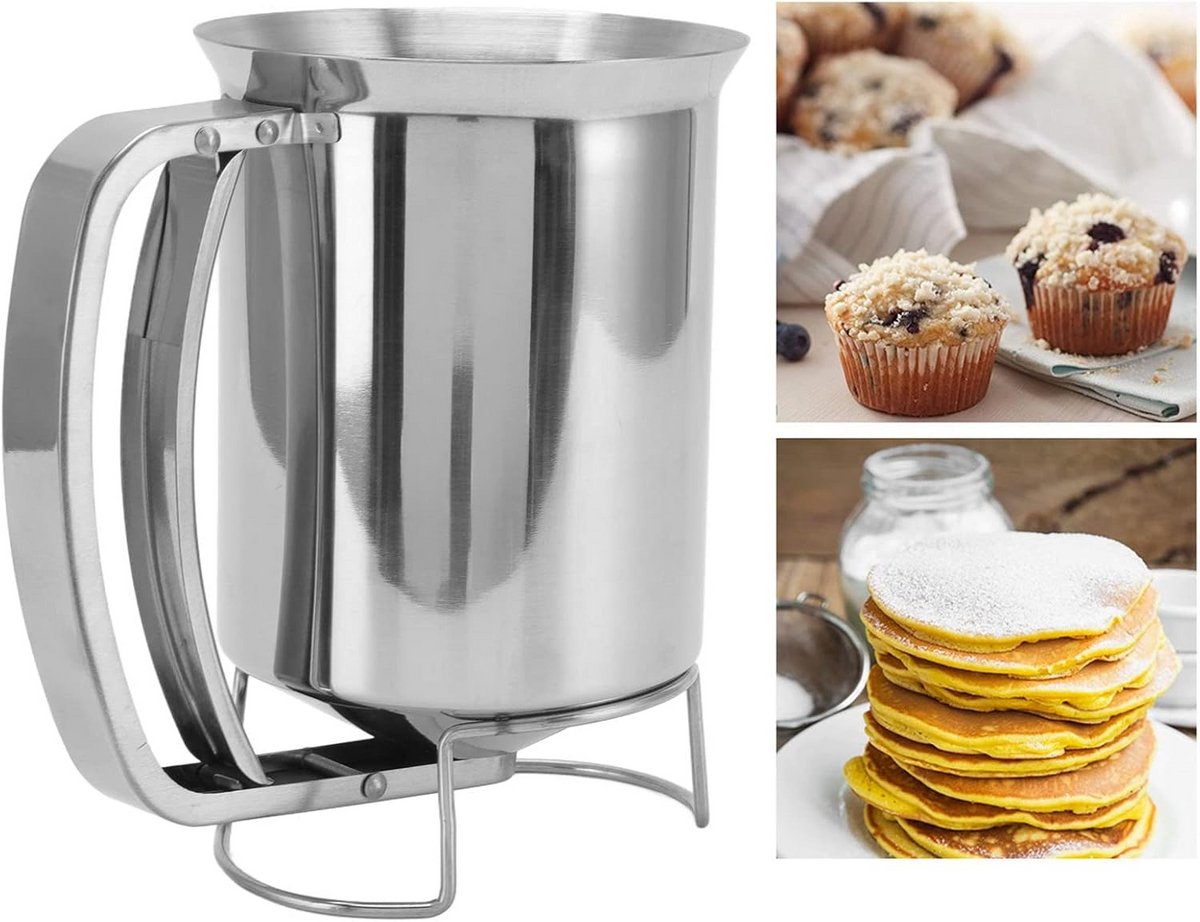 Roestvrijstalen Beslagdispenser met Lekvrije Hendel voor Pannenkoeken, Muffins en Wafels