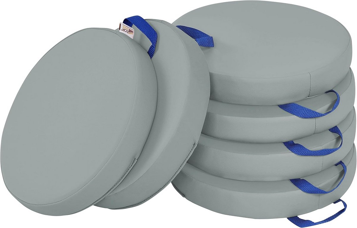 Set van 6 Grijze Ronde Vloerkussens met Handvatten - Comfortabel Schuim voor Kinderen