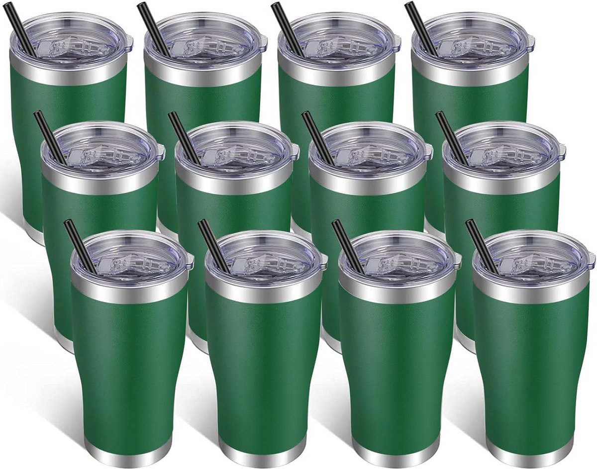RVS Tumbler 20oz met Deksel en Rietje - Dubbelwandig Geïsoleerde Isoleerbeker voor Warm en Koud