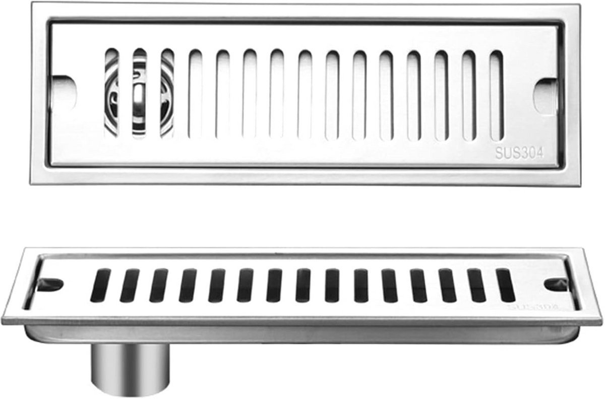 RVS Douchegoot Rechthoekig met Haarvanger - Flexibele Vloerafvoer voor Badkamer, Toilet, Keuken en Balkon (30 cm)