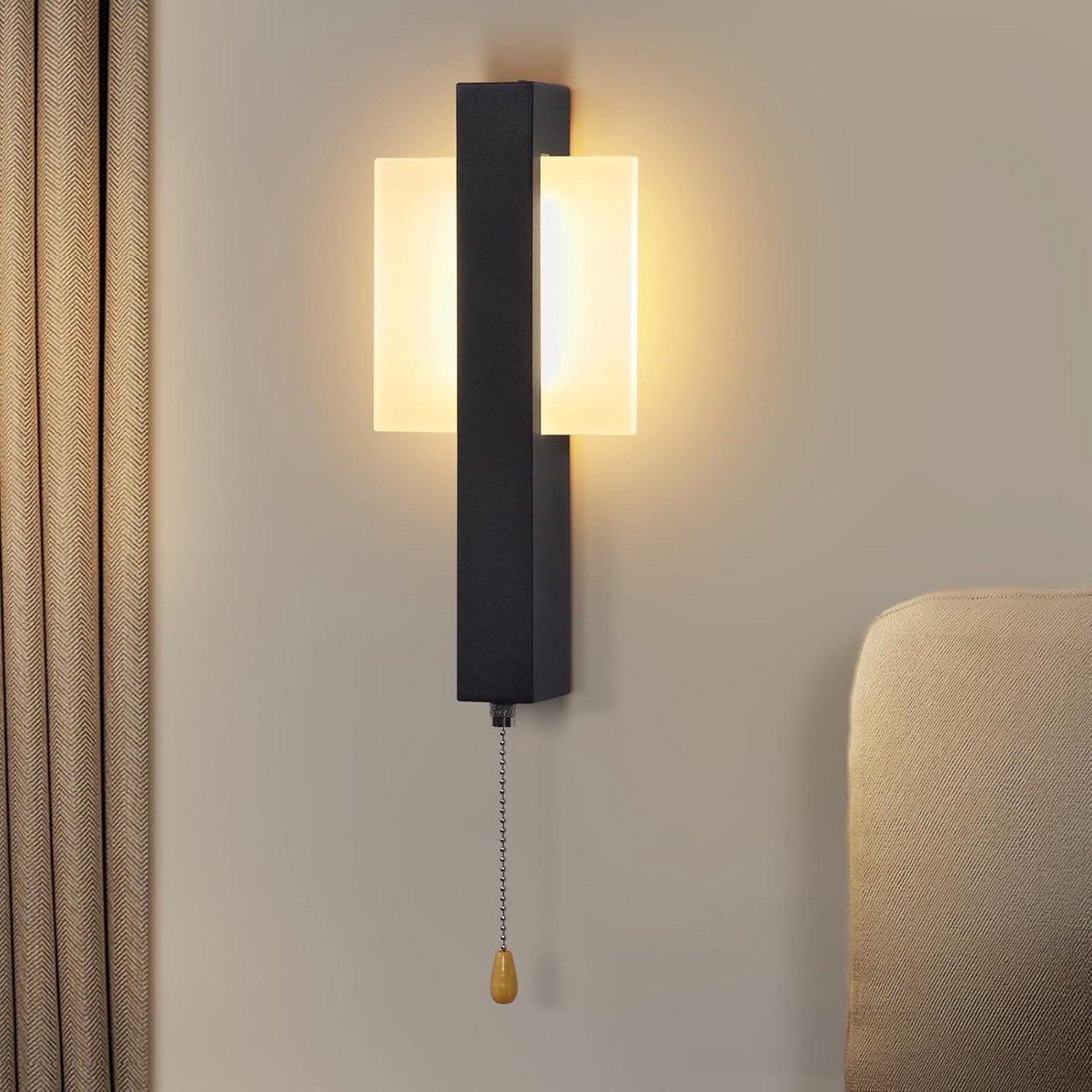 Moderne Led Wandlamp met Trekkoord voor Binnenverlichting Gang Zwart
