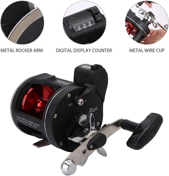 Zwarte Ocean Drum Vissen Reel met Line Counter - Zeewater Troll Reel incl. Hengel en Reparatiegereedschap - Voor Visserij UIImagePickerController. — afbeelding 5